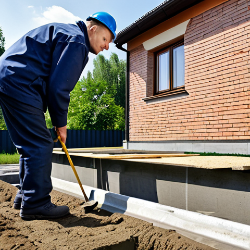 **
A professional building inspector wearing appropriate work clothes, examining the foundation of a house. The house is a typical Polish "kostka" style house in a suburban neighborhood. Fully clothed, appropriate content, safe for work, perfect anatomy, natural proportions, professional inspection scene, modest.
**