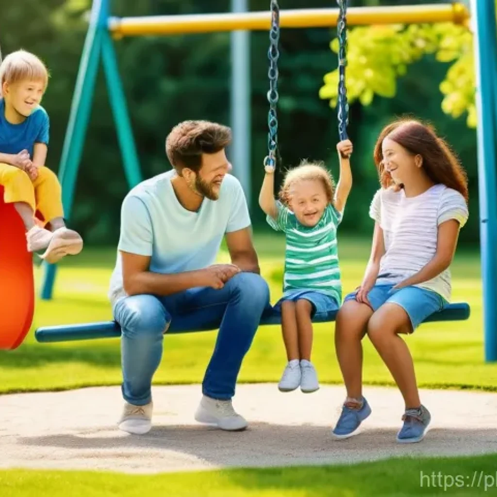주택 구매 시 가족 구조에 따른 고려 사항 - **Prompt:** A vibrant, cheerful family enjoying a sunny afternoon at a modern, well-maintained park....