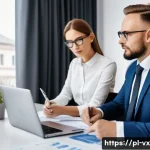 주택 구매 시 대출 심사 기준 이해하기 - A professional Polish bank advisor sitting at a modern office desk, reviewing financial documents wi...