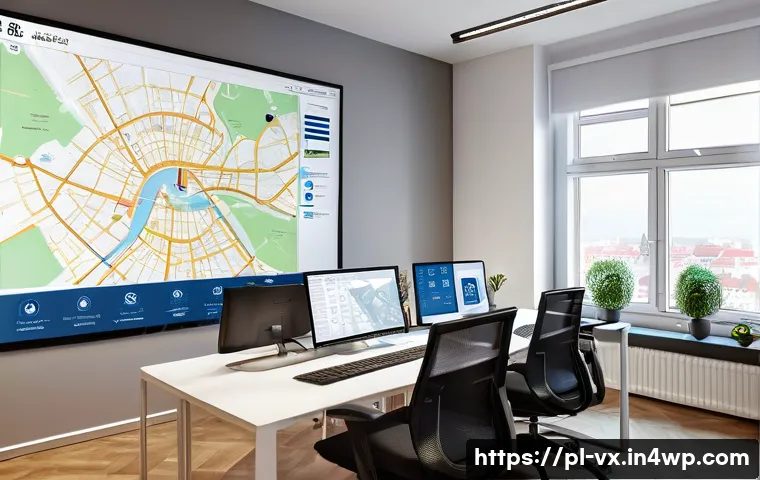 부동산 매물 검색 방법 - A detailed modern real estate office setting in Poland, showcasing a professional real estate agent ...