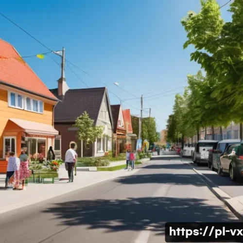 주택 구매를 위한 커뮤니티 리서치 방법 - A vibrant Polish neighborhood scene showing diverse residents engaging in friendly conversations nea...